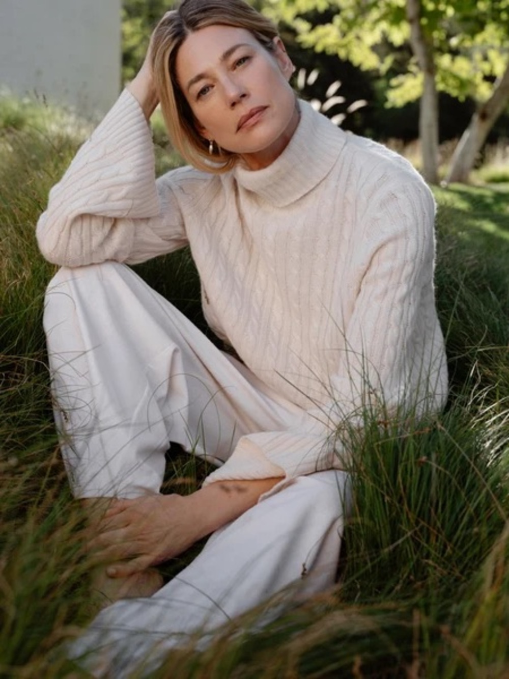 Jenni Kayne XS Cable Nell Turtleneck Sweater Cream Cable-Knit Ivory Cream